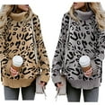 thumbnail image 2 of Women Winter Long Sleeve Turtleneck Sweater Leopard Casual Loose Pullover Tops Chunky Knitted Side Slit Jumper Shirt Streetwear, 2 of 17