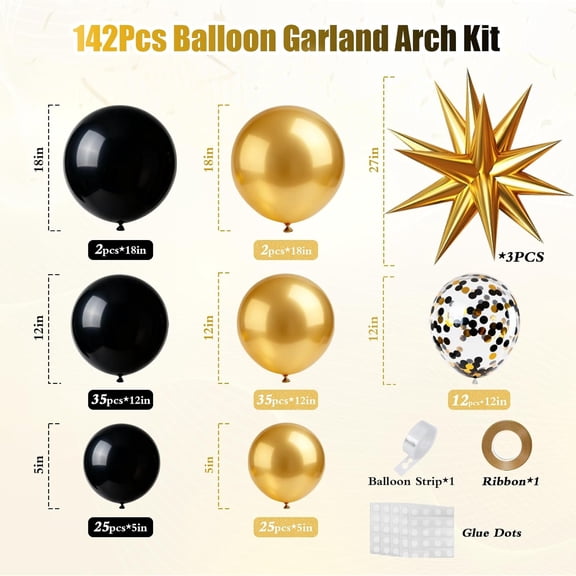 SHILIU-Black and Gold Balloon Garland Arch Kit for Birthday Party Christmas 2026 New Year's Eve Bachelorette Graduation Retirement Party Anniversary Decorations