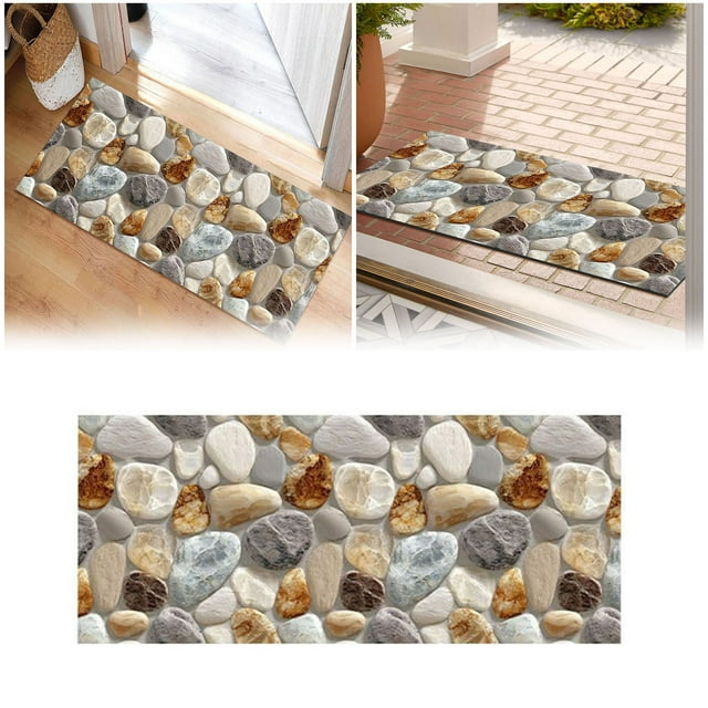 ERK Corridor Stone Patterned Carpet 3D Pebble Pattern Entrance Mat Slip Washable,50x120cm