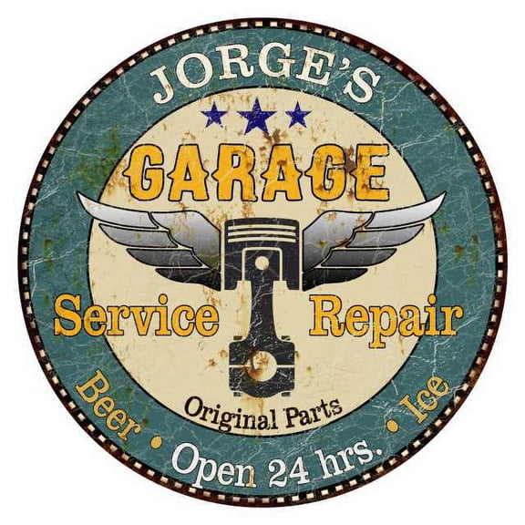 JORGE'S Garage 14" Round Metal Sign Man Cave Home Wall Decor 100140027189