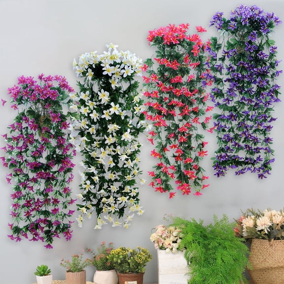 Artificial Flower Wall Hanging Basket with Lilys and Rattan Simulation for Indoor and Outdoor Decorative Flowers Perfect for Home Decor and Wedding Decorations Topliu