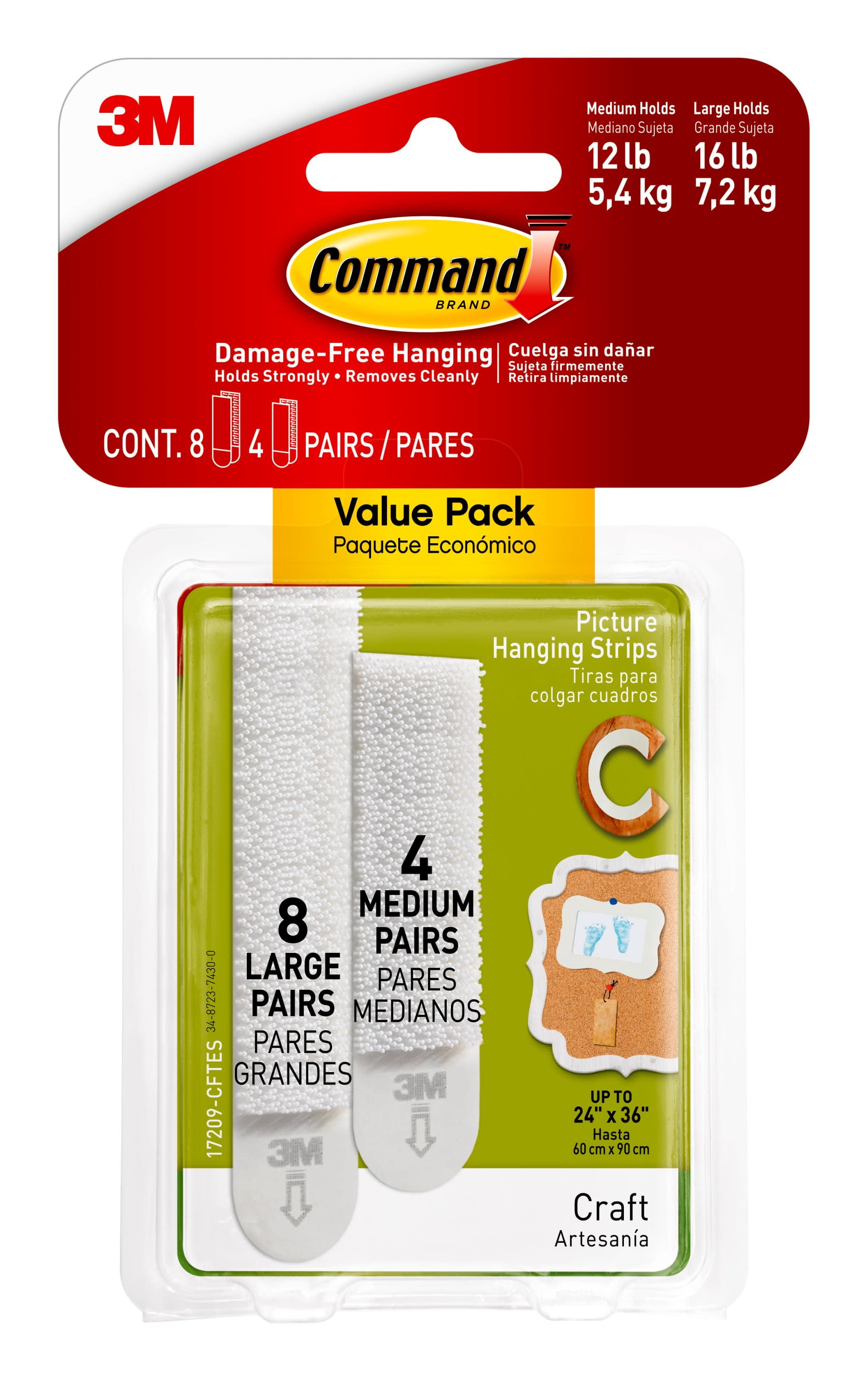 Command Medium and Large Picture Hanging Strips, White, Damage Free Decorating, 4 Medium Pairs and 8 Large Pairs