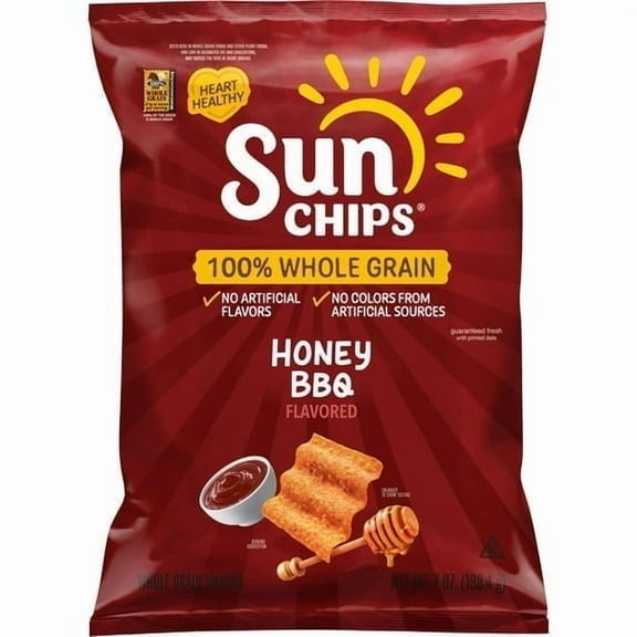 SunChips 100% Whole Grain Honey BBQ Snack Chips Bag, 7 oz​