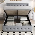 thumbnail image 2 of Einfach Full Size Lift up Platform Storage Bed Frame with Fabric Upholstered Wingback Button Tufted Headboard, Blue Gray, 2 of 7