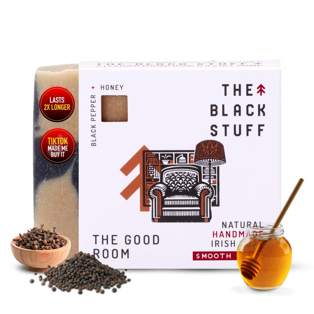 The Black Stuff Jabón en barra natural para hombres Jabones hechos a mano de proceso en frío con ingredientes orgánicos y aceites esenciales - Jabón para hombres para uso diario The Good Room Body S