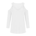 thumbnail image 5 of Annhoo Womens Cold Shoulder Tops Casual 3/4 Sleeve V Neck Basic T Shirts Elegant Business Work Blouses, 5 of 7
