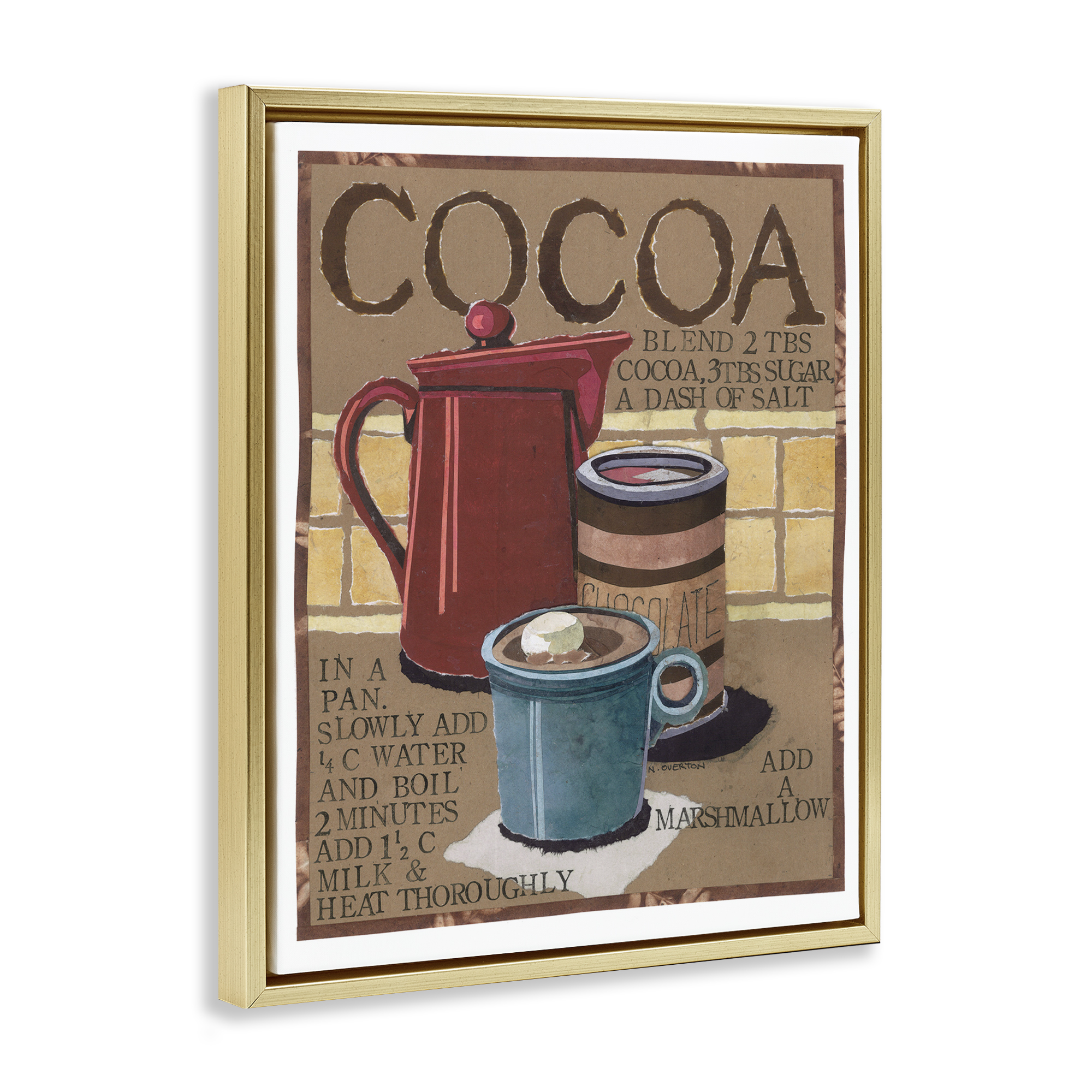 Stupell Industries Hot Cocoa Recipe Food & Beverage Painting Gold Floater Framed Art Print Wall Art, 17 x 21