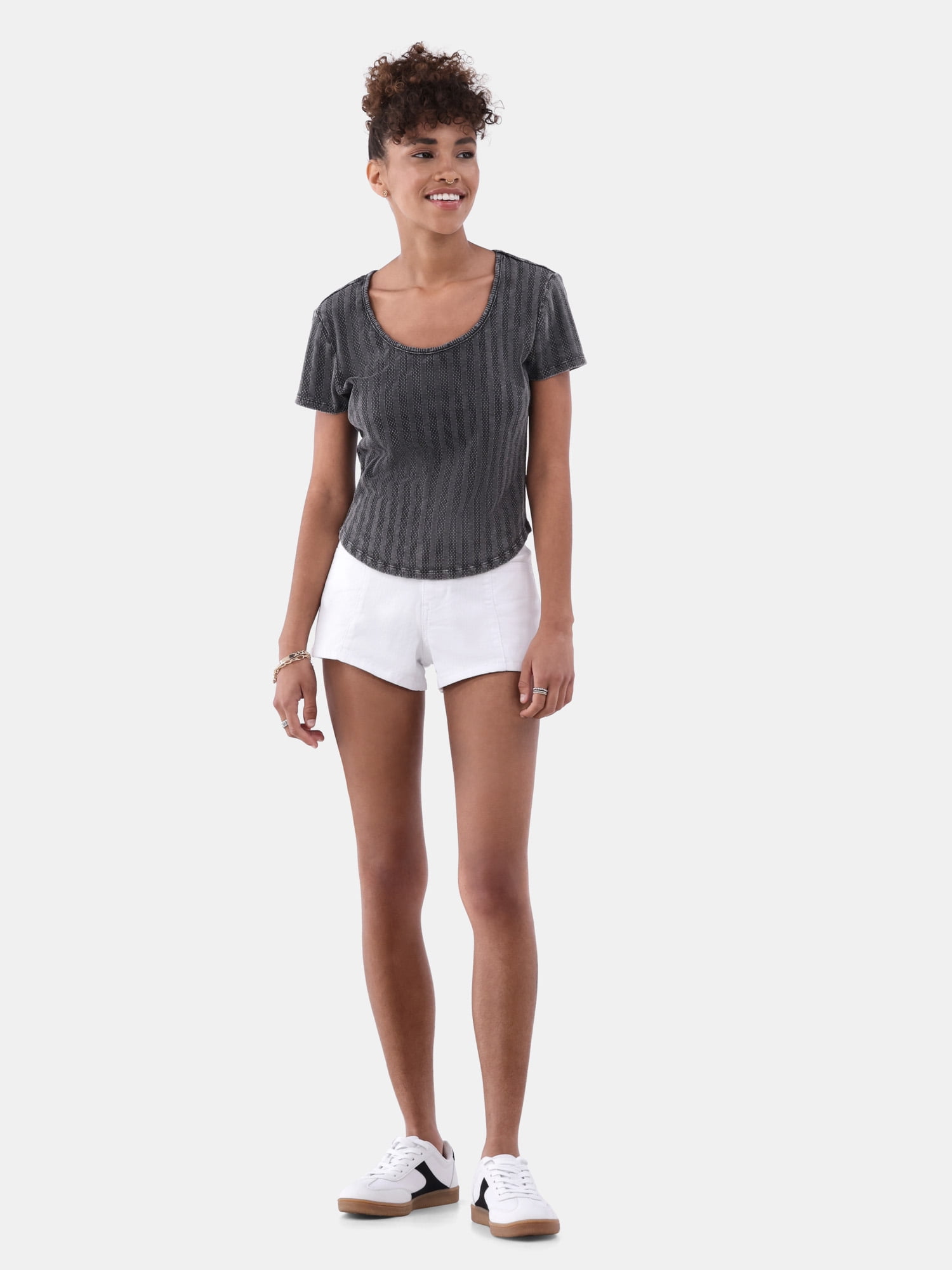 【BAON】Croy Pintuck Denim Short Pants No Boundaries Pintuck Denim Shorts, 3” Inseam, Women's