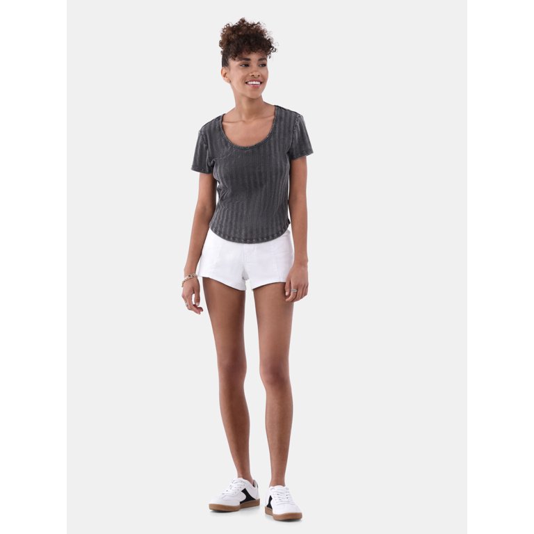 【2plan】Summer Pintuck Denim Short Pants No Boundaries Pintuck Denim Shorts, 3” Inseam, Women's