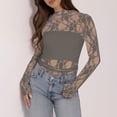 thumbnail image 2 of VBVC Women's Long Sleeve Lace Mesh Sheer Top,Ladies High Neck See-Through Floral Blouse,Slim Fit Party Clubwear Crop Top for Women,Gray,S-XL, 2 of 7