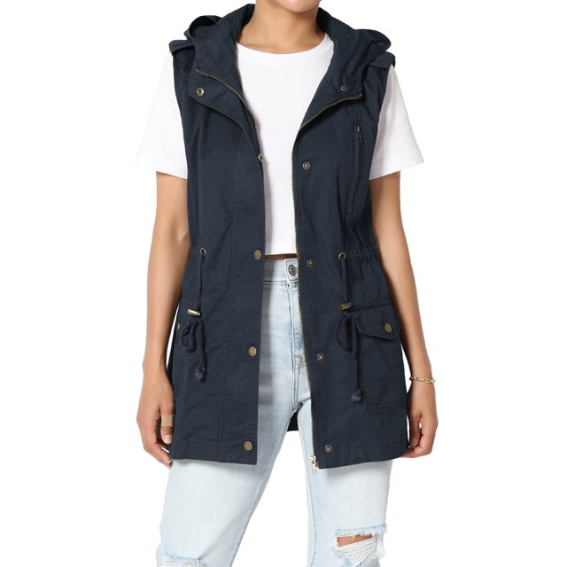 TheMogan Women's PLUS Drawstring Loose Fit Utility Vest Sleeveless Military Jacket