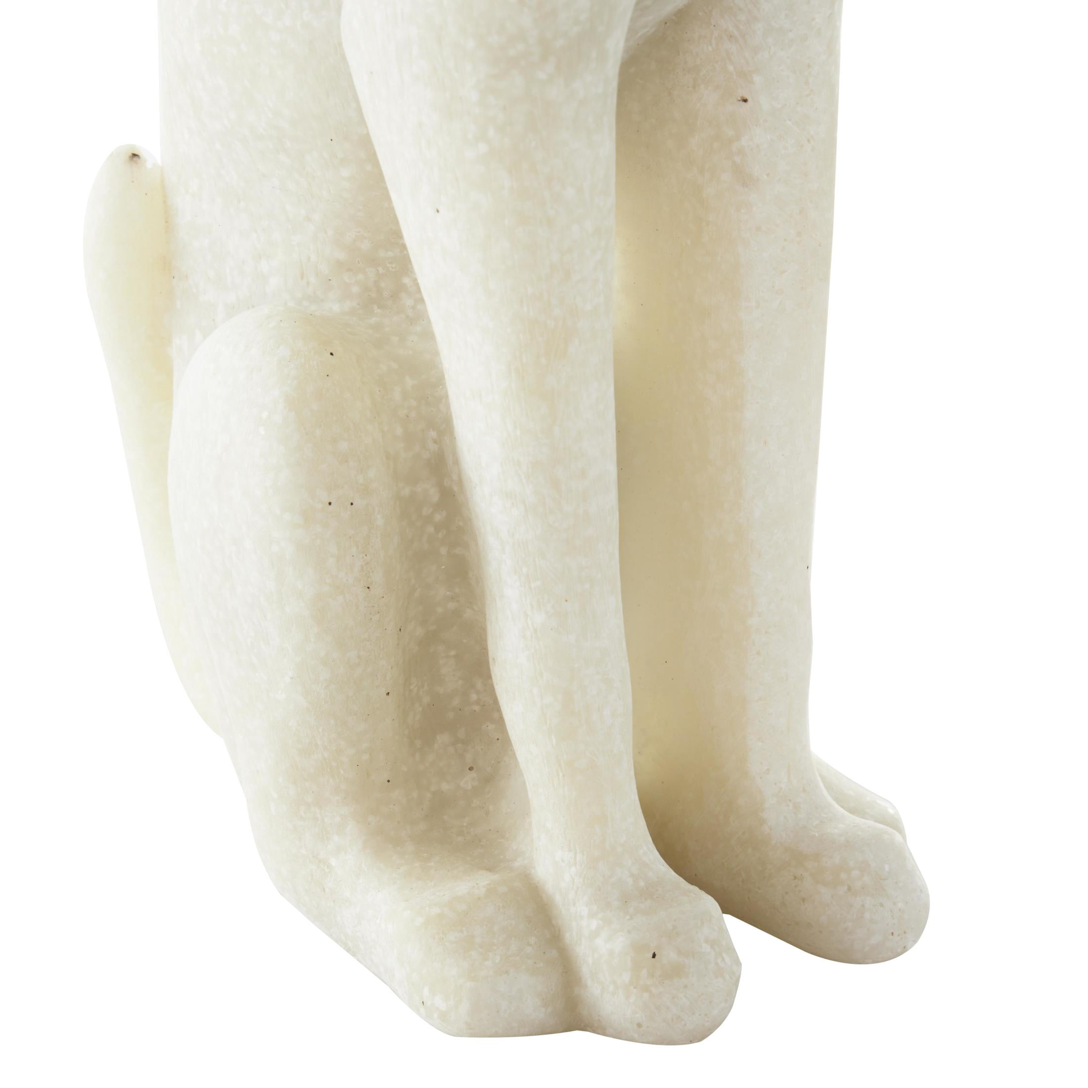 3" x 10" Cream Polystone Sitting Dog Sculpture with Gold Collar, by DecMode