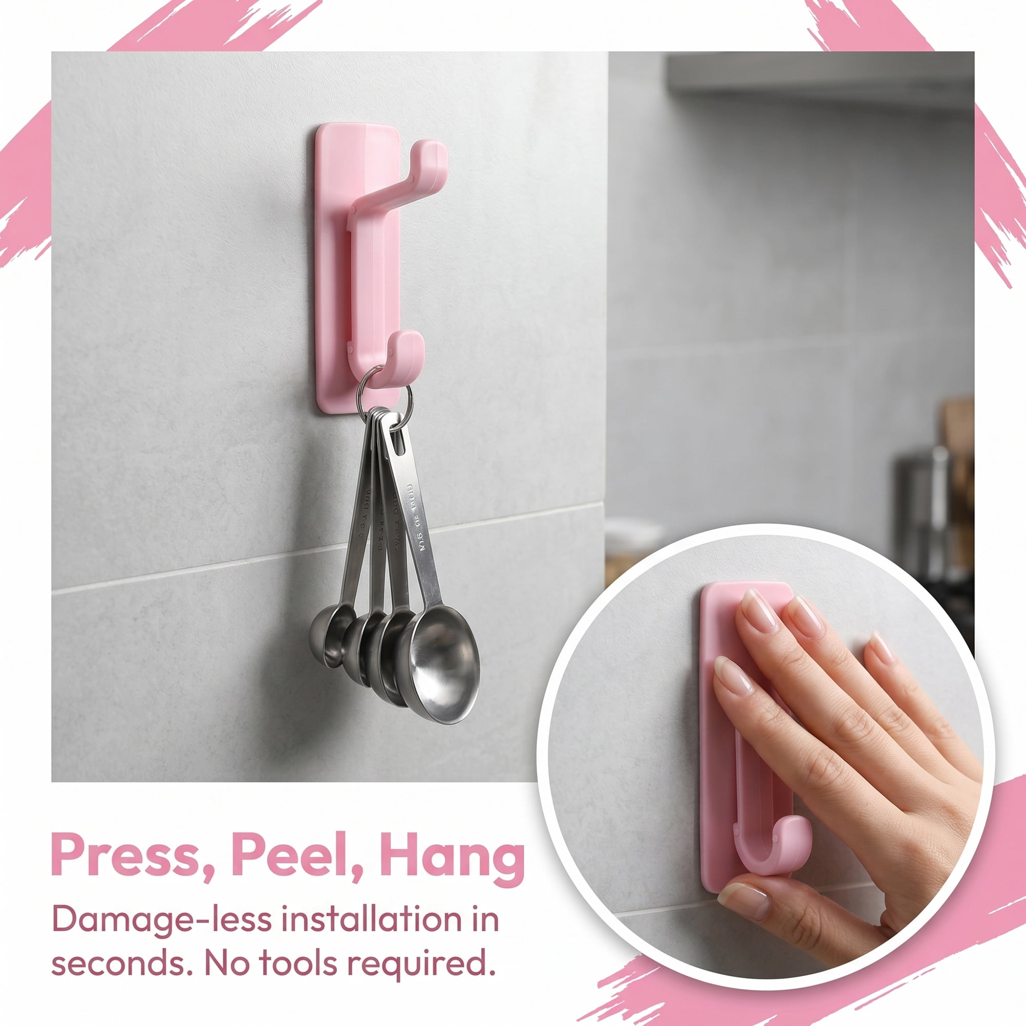 Unique Bargains 8Pcs Utility Hooks ABS Durable Wall Hooks Pink