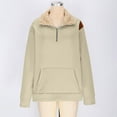thumbnail image 3 of 1/4 Zip Pullover Womens Winter Faux Suede Patchwork Sweater Tops Pocket Fuzzy Fleece Lapel Stand Collar Sweatshirt (L, Khaki), 3 of 6