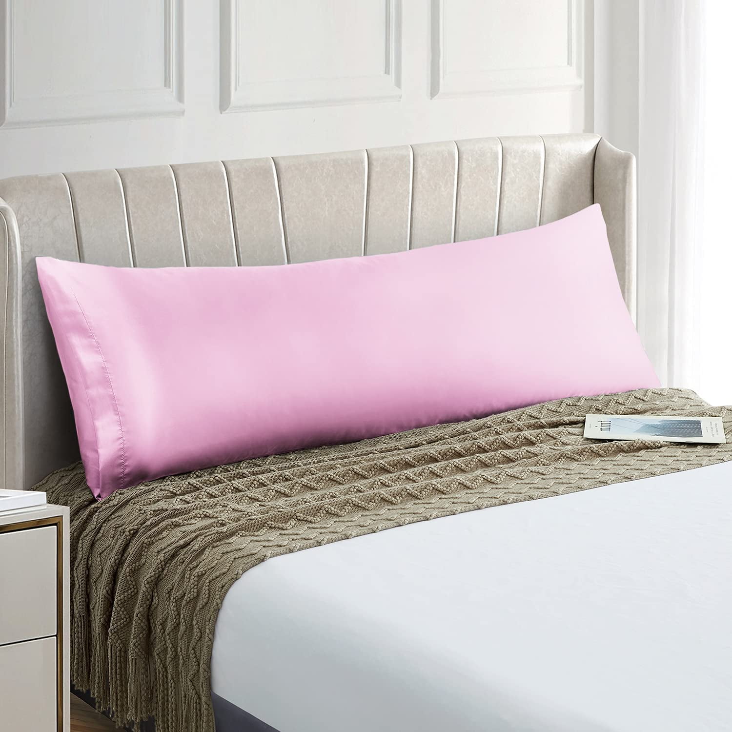 NexHome EXQ Satin Body Pillow Cover 20x54 inches, Pink Body Pillow