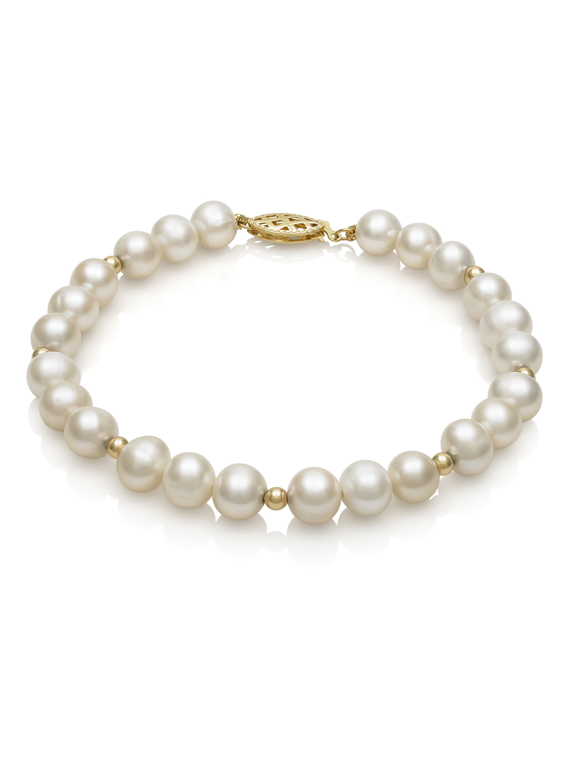 Sophia Fine Jewelry Freshwater White Pearl 7 Bracelet,14K Yellow Gold