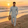 thumbnail image 2 of GrmtClth Mens Everyday Henley Matching Set Stand Collar Long Sleeve Shirt and Drawstring Pants Outdoor Leisure Outfit Dark Gray 2XL, 2 of 6
