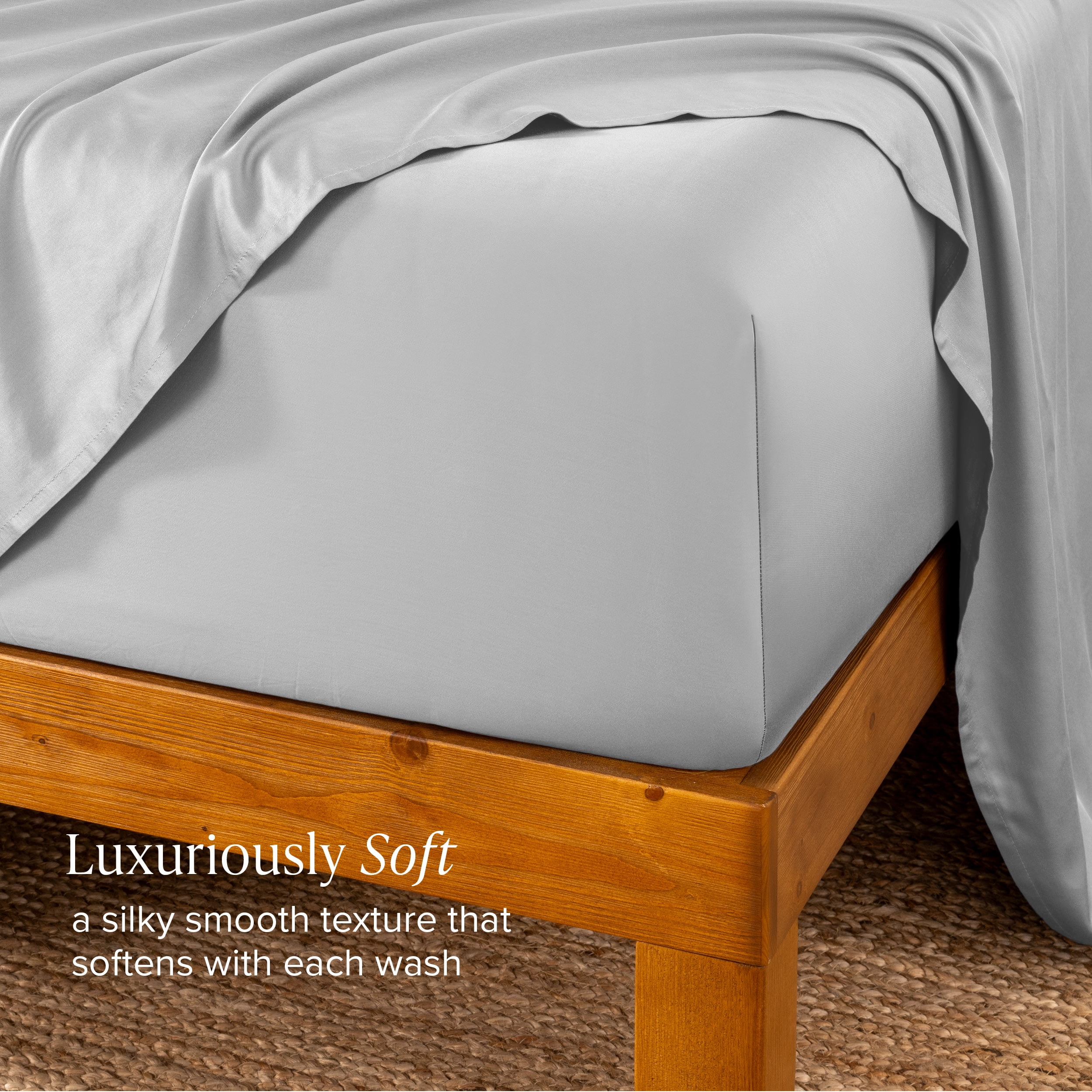 Bare Home Bamboo Fitted Sheet - Made from Rayon Fibers - Deep Pockets - Soft, Cooling & Breathable - Twin, Cloud Gray
