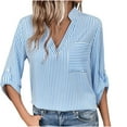 thumbnail image 2 of Jewelreauty Womens Striped 3/4 Sleeve V Neck Work Shirts Dressy Tops Casual Lightweight T-Shirts with Pocket (S, Blue), 2 of 7