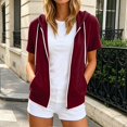 thumbnail image 2 of CAIVO Sweatshirts Women Short Sleeve Zip Up Hoodie Soft Comfort Adjustable Drawstring Front Pocket Solid Color Full Zip Hooded Jacket Summer Lightweight Casual Streetwear Outerwear Fashionable Tops, 2 of 4