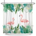thumbnail image 2 of Flamingo Shower Curtain,Summer Tropical Palm Plants Waterproof Fabric Bathroom Curtain with Hooks,72x78 in, 2 of 5