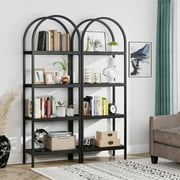 Finmind 70.8 Industrial 4-Tier Bookshelf: Wood and Metal Display Rack (Black, 2PCS)