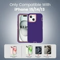 thumbnail image 6 of Compatible with iPhone 15 Case 6.1 Inch, iPhone 14 Case, Heavy Duty Defender 3-Layer Rugged Shockproof Drop Protective Cover Phone Cases Both for iPhone 13/14/15 (Purple/Pink), 6 of 14