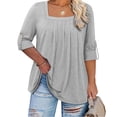 thumbnail image 2 of RYRJJ Plus Size Tops for Women 3/4 Rolled Sleeve Tunics Pleated Front Square Neck T-Shirts Dressy Casual Loose Fit Blouses, 2 of 9