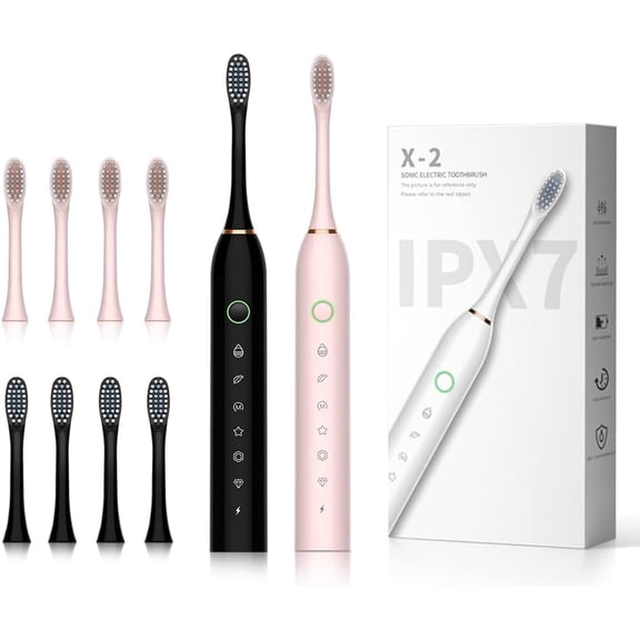 2-Pack Rechargeable Sonic Toothbrush Kit, 42000 VPM Electric Toothbrushes with 8 Brush Heads, 6 Modes for Sensitive/Gum Care/Whitening, Ideal for Couples or Family (Black & Pink)