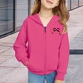 thumbnail image 6 of CPNG Children Girls Bow Print Tracksuits Set Full Zip Long Sleeve Hooded Active Jackets & Jogger Pants Suits 2 Piece Sweatsuit(Hot Pink,5-6 Years), 6 of 8