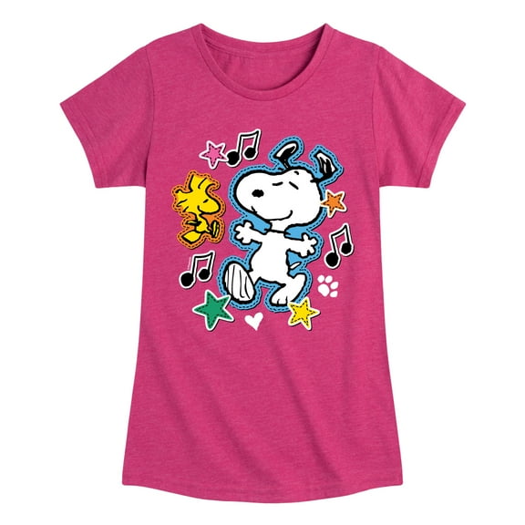 Peanuts - Snoopy Woodstock Patches - Toddler & Youth Girls Short Sleeve Graphic T-Shirt