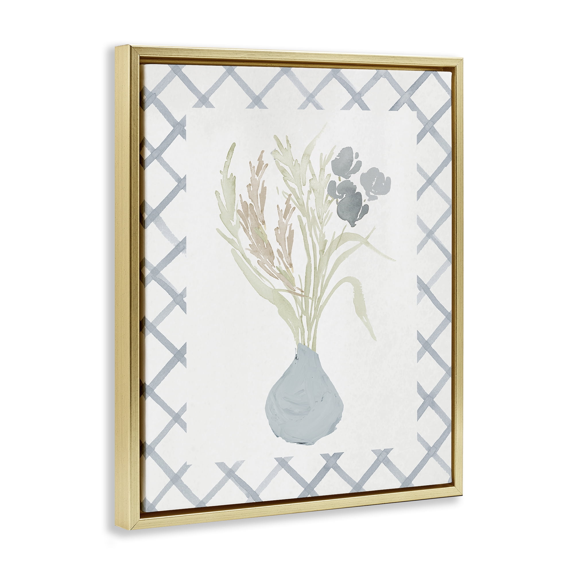 Stupell Industries Soft Blue Anna Bouquet Gold Framed Floater Canvas Wall Art, design by Elizabeth Medley