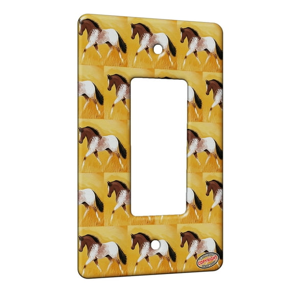 KuzmarK™ 1 Gang Rocker Wall Plate - Bay Blanket Appaloosa Afternoon Gold Horse Modern Art by Denise Every