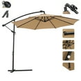 thumbnail image 3 of Outdoor Cantilever Market Umbrella, 10ft Offset Hanging Umbrella with Solar Panel, Crank System, 24 LED Lights & 8 Sturdy Ribs, Patio UV Protection Sun Umbrella for Garden, Backyard, Pool, Taupe, D844, 3 of 8