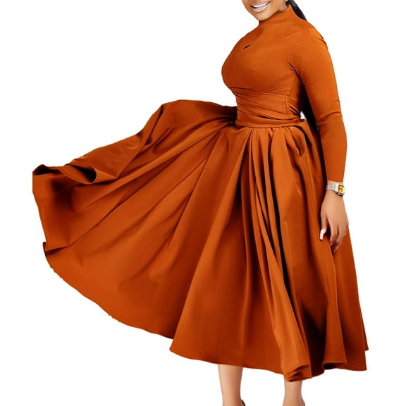 Women's Elegant Mock Neck A Line Ruffle Party Mini Dress A-line Pleated Dress