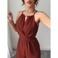 thumbnail image 5 of JULMCOMO Jumpsuits for Women Crew Neck Halter Cinched Waisted Dressy Rompers Tie Back Wide Leg Flowy Summer Overalls Vermilion M, 5 of 5