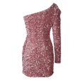 thumbnail image 5 of Lindreshi Fall Dresses for Women 2025 Homecoming Dresses Women Solid Sequins Thin Shoulder Sleeve -Skew Collar Dress, 5 of 6