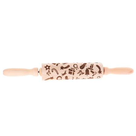 

Gratier Christmas Engraved Embossing Wooden Rolling Pin Socks Star and Snowman Carved Dough Roller Professional Rolling Stick Kitchen Tool for Cookie Pizza