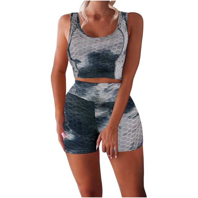 Puntoco Mujeres Sin Mangas Sin Costuras Acanalado Crop Tank Pantalones Cortos De Cintura Alta Conjuntos De Trajes De Yoga Liquidación Puntoco Puntoco-5786