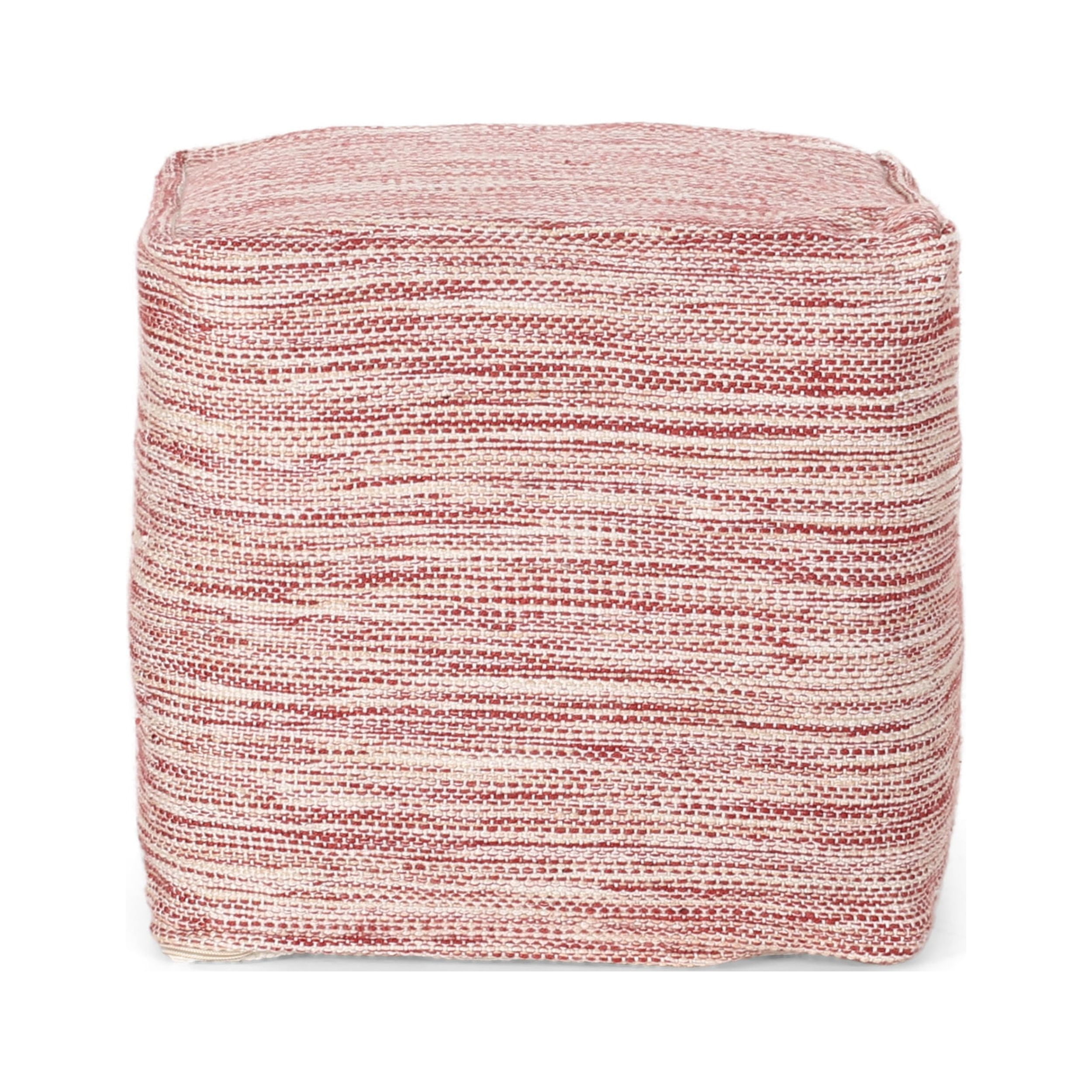 Noble House Edras Boho 16" Yarn Pouf, Red and White