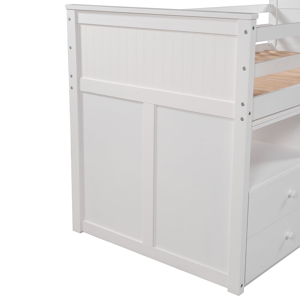 Kepooman Solid Hardwood Twin Size Loft Bed, Modern Bunk Bed With Storage Steps and Portable Desk, White Kepooman Solid Hardwood Twin Size Loft Bed, Modern Bunk Bed With Storage Steps and Portable Desk, White