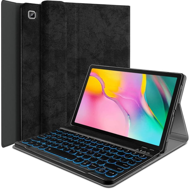 Funda Con Teclado Retroiluminado Para Samsung Galaxy Tab A 10.1"" 2019 Wineecy 7 Colores Retroiluminado Teclado Inalámbrico Magnéticamente Desmontable Y Funda Con Soporte Tipo Folio De Pu Para Tableta