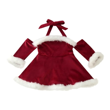 

WUXIAN Toddler Girls Long Sleeve Christmas Dress Off Shoulder Dresses Sundress Infants Baby Children Cute Dailywear