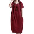 thumbnail image 1 of Vestido suelto de mujer, vestido largo midi vintage de verano de manga corta Eccomum Borgoña L, 1 of 7