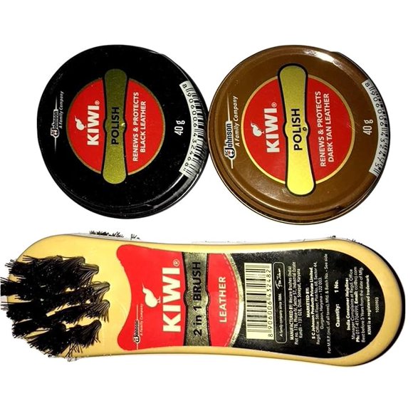 Kiwi Shoe Polish Paste B 0.2 fl oz with Kiwi Leather Shine Brush (Both (1 Each), Black and Dark tan)