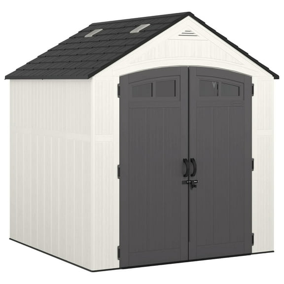 Suncast Ridgeland 327 Cu Ft Outdoor Patio Storage Shed, 7' x 7', Ice Cube