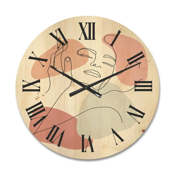Designart 'Continuous One Line Portrait of Woman' Modern Wood Wall Clock
