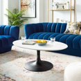 thumbnail image 2 of Contemporary Modern Urban Designer Living Room Lounge Club Lobby Oval Coffee Table, Wood Metal Steel, Black White, 2 of 4
