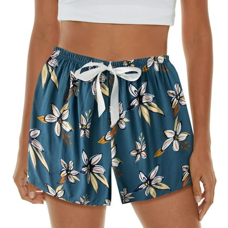 

ZHUASHUM Womens Pajama Shorts Soft Sleep Shorts Lightweight Printed Bow Elastic Waist Lounge Pj Bottoms