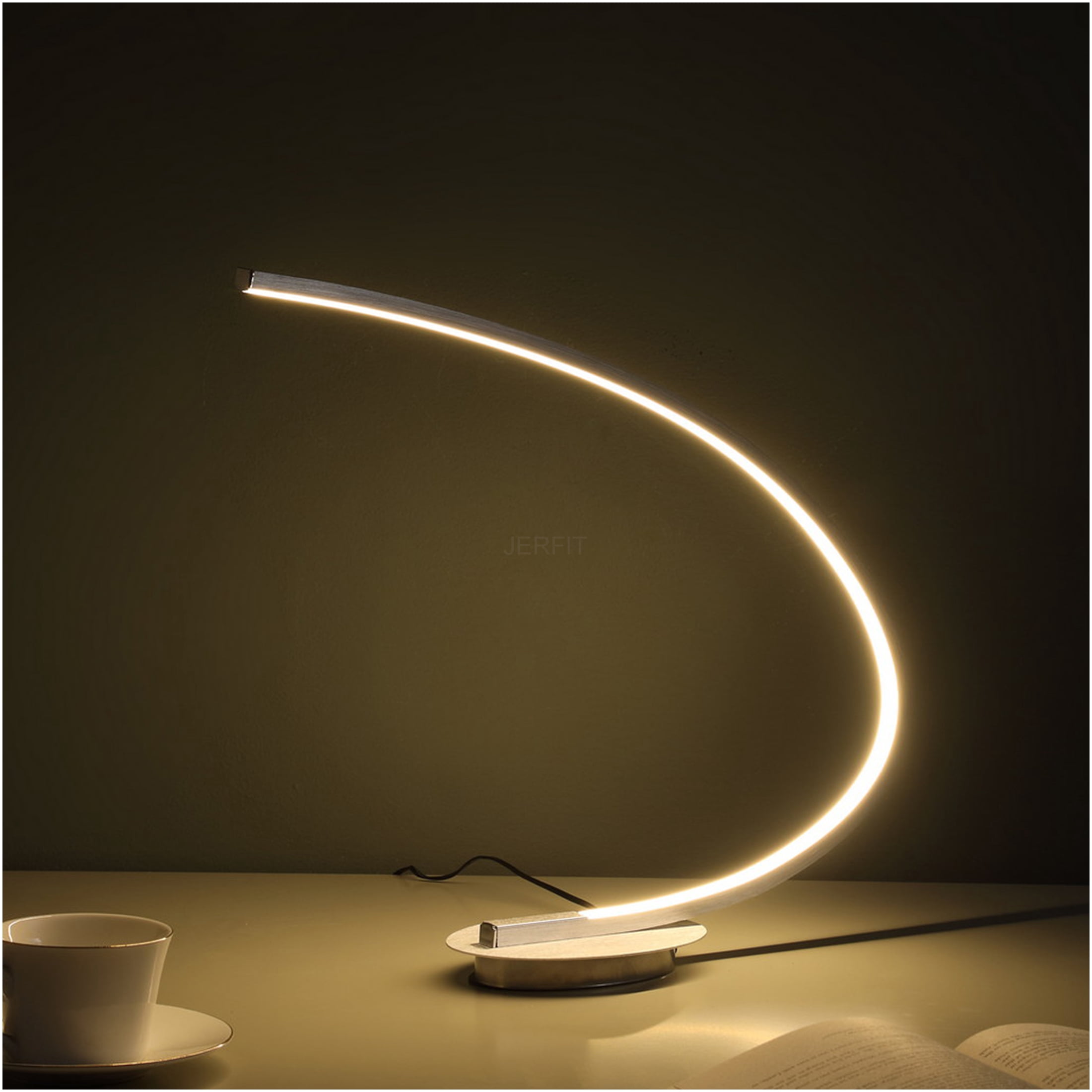 JERFIT Modern LED Arc Floor Lamp for Living Room, Brushed Nickel Finish, Energy Efficient Tube Light with On/Off Switch, UL Listed